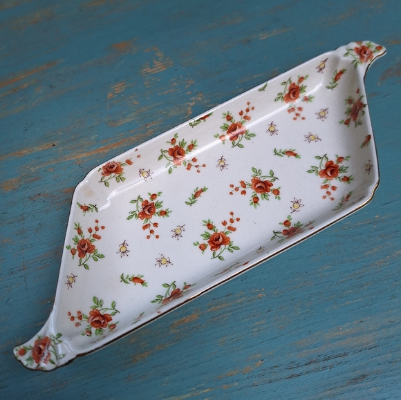 Vintage Porcelain Trinket Dish Vanity Tray Antique Gold Leaf Flowers Japan Mark - Picture 7 of 16